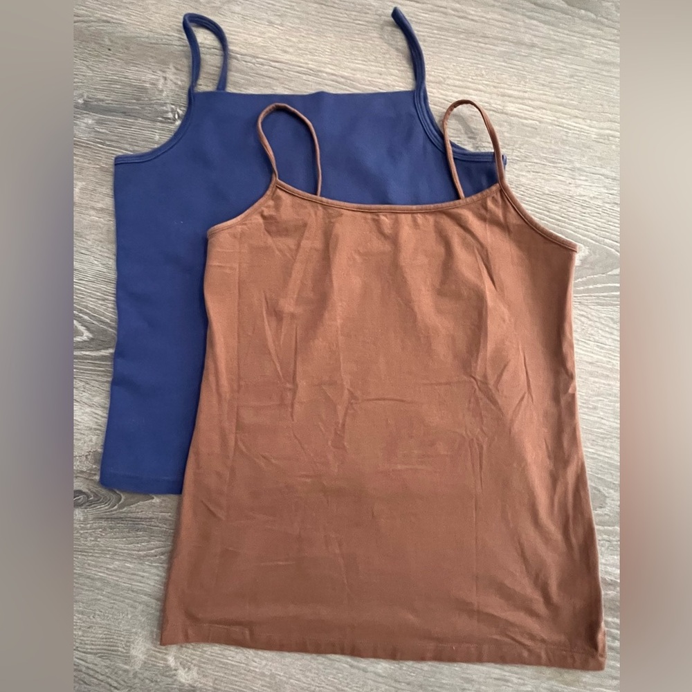 🩷3/$5 Women's Brown and Blue Spaghetti Strap Tops